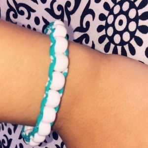 Greenish bluish bands with white beads bracelet